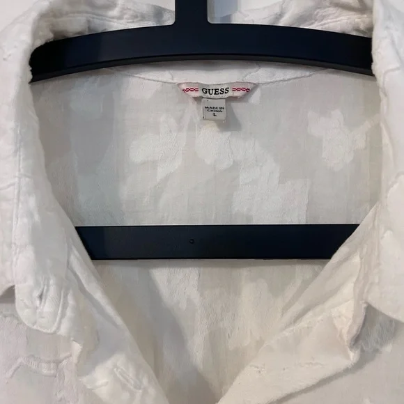 Guess White Textured Button-Down Shirt size L - Picture 3 of 5